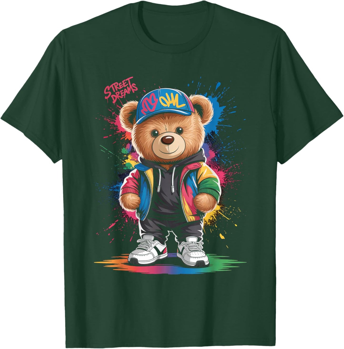 Cute Vintage Teddybear in Street Wear Splash Colours Kids T-Shirt - T-Shirt | Forest