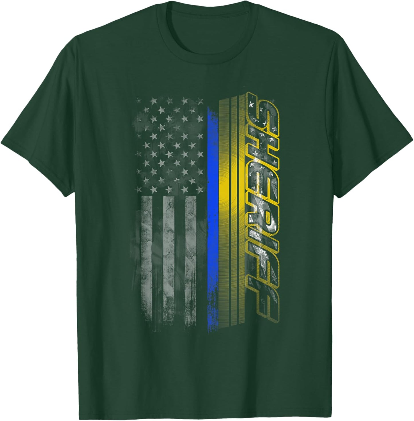 Thin Blue Line Sheriff Flag T-Shirt - T-Shirt | Forest