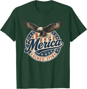 Merica Since 1776 Patriotic Eagle Vintage Retro USA Pride T-Shirt - T-Shirt | Forest