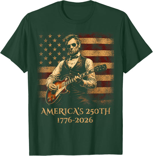 Abraham Lincoln Playing Guitar Vintage 250th Anniversary T-Shirt - T-Shirt | Forest