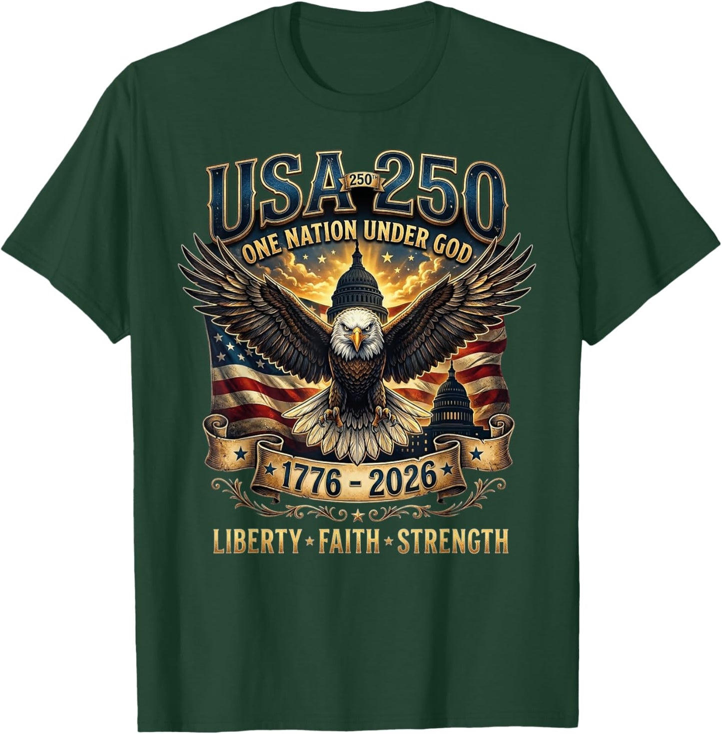 4th July Independence Day 250 Years American 1776 2026 250th T-Shirt - T-Shirt | Forest