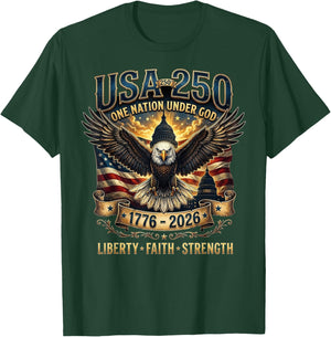 4th July Independence Day 250 Years American 1776 2026 250th T-Shirt - T-Shirt | Forest