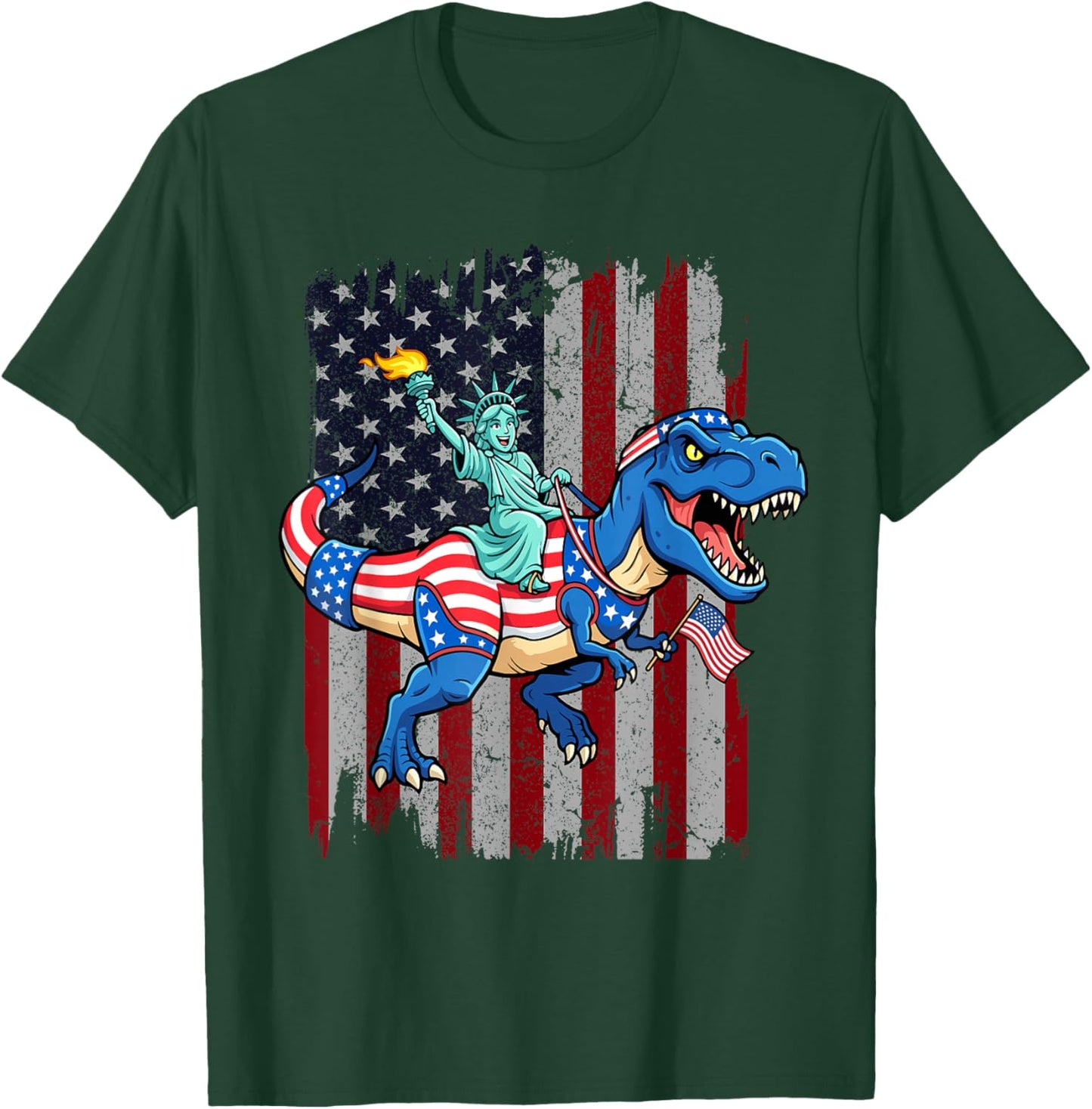 Dinosaur Statue of Liberty 4th of July American Flag Boys T-Shirt - T-Shirt | Forest