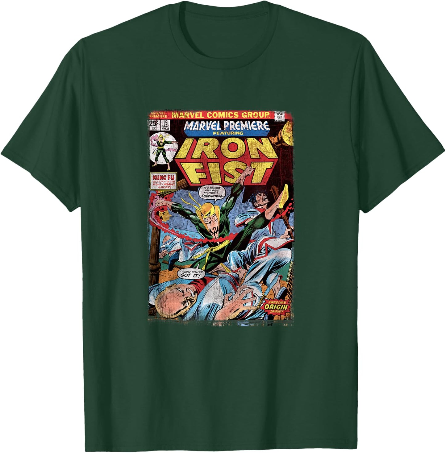 Marvel Comics Retro Iron Fist Origin Distressed Comic Cover T-Shirt - T-Shirt | Forest