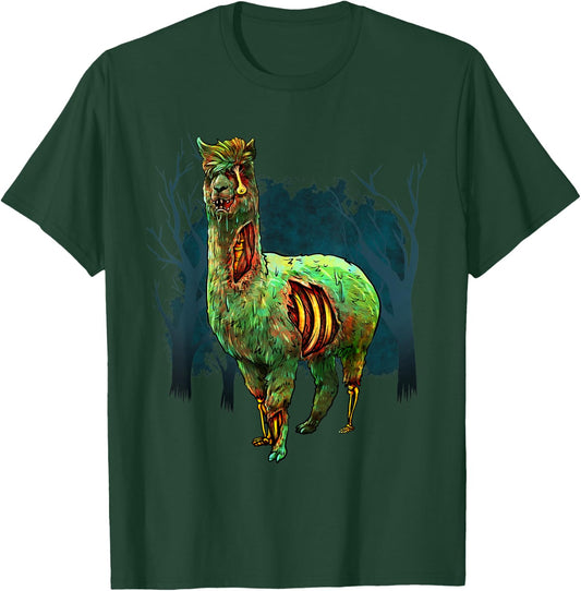 Halloween Llama Zombie Scary Spooky Drawing Graphic Gift T-Shirt - T-Shirt | Forest