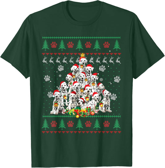 Funny Dalmatian Dog Christmas Tree Ugly Sweater Xmas Tree Women Kids T-Shirt - T-Shirt | Forest