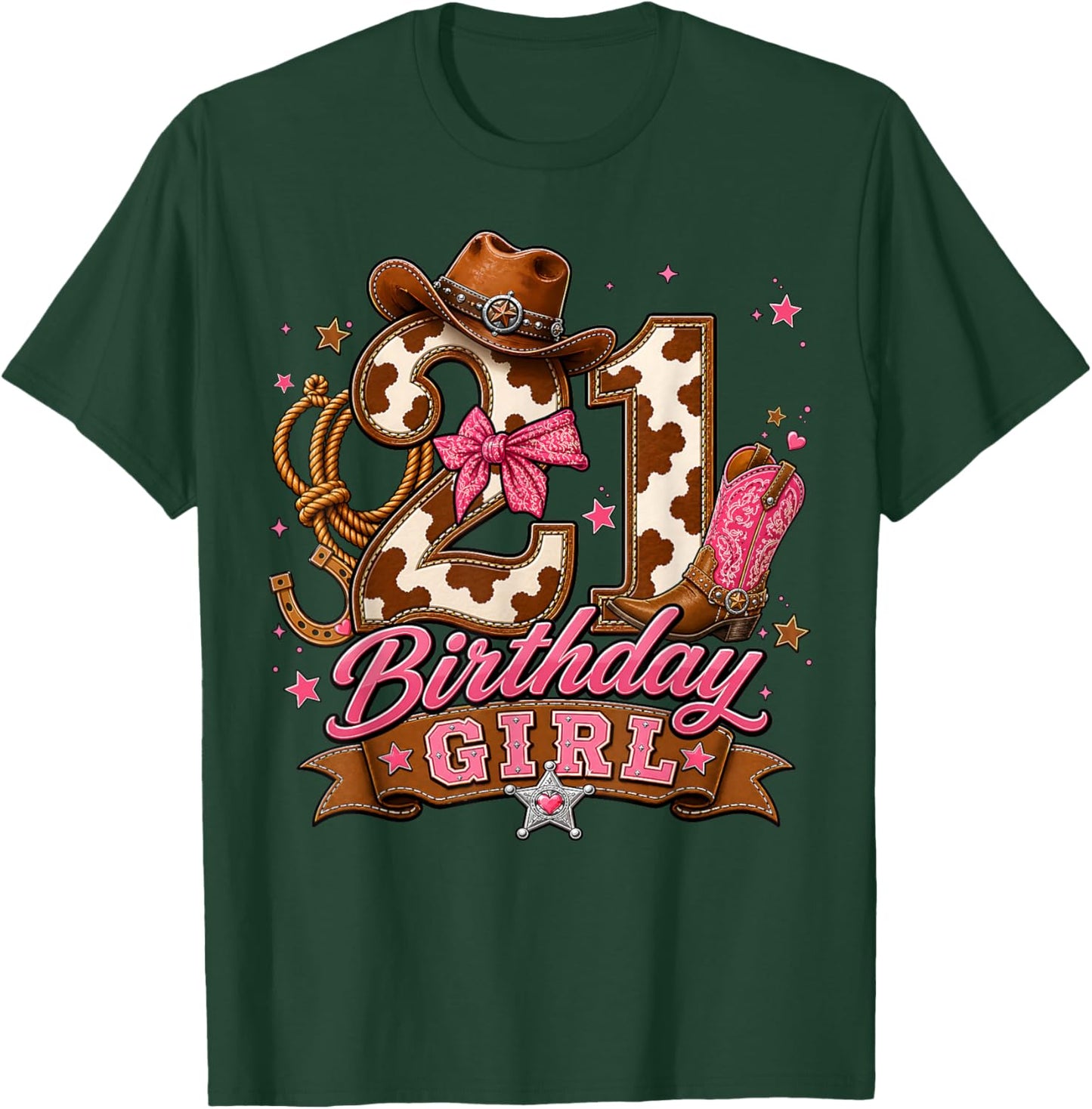 21st Birthday Girl Pink 21 Years Old Cowgirl Western Rodeo T-Shirt - T-Shirt | Forest