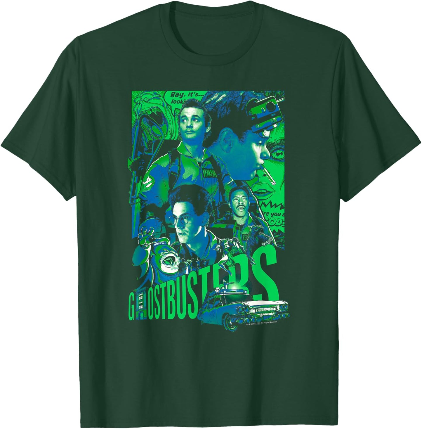 Ghostbusters Joshua Budich Illustrated Poster Retro Movie T-Shirt - T-Shirt | Forest