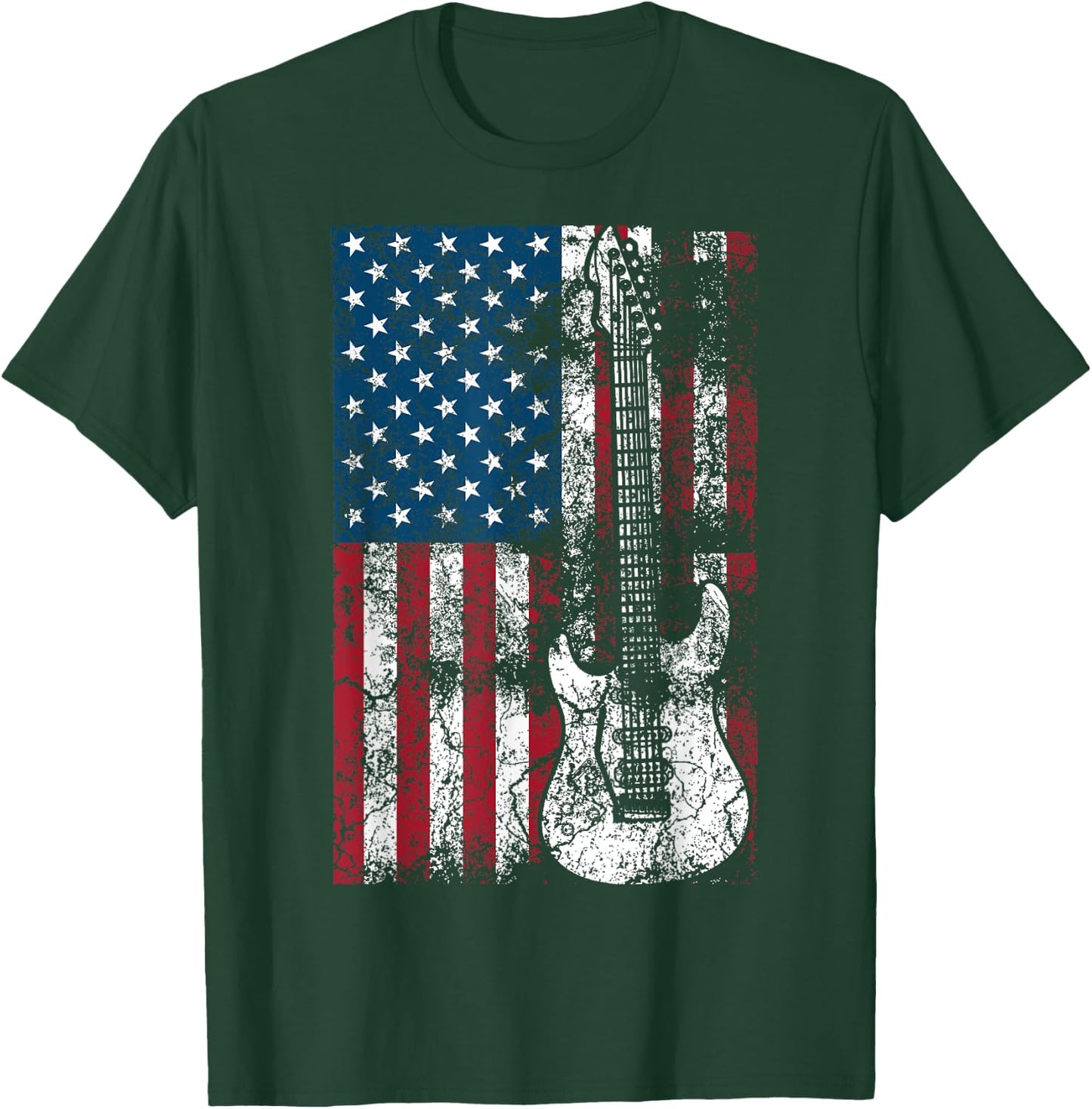 Guitar USA Flag Shirt | Cute Patriotic Guitar Lovers US Gift T-Shirt - T-Shirt | Forest