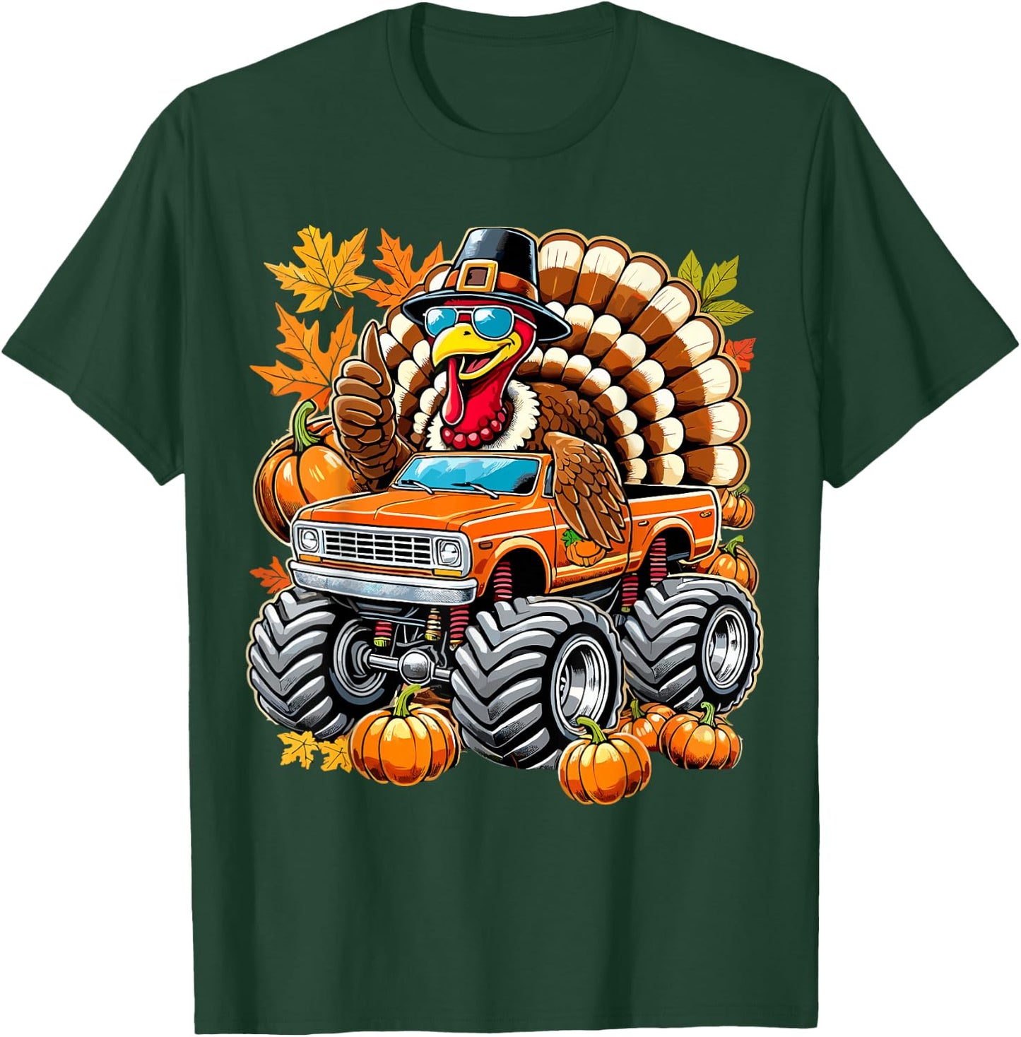 Thanksgiving Turkey Riding Monster Truck T-Shirt - T-Shirt | Forest