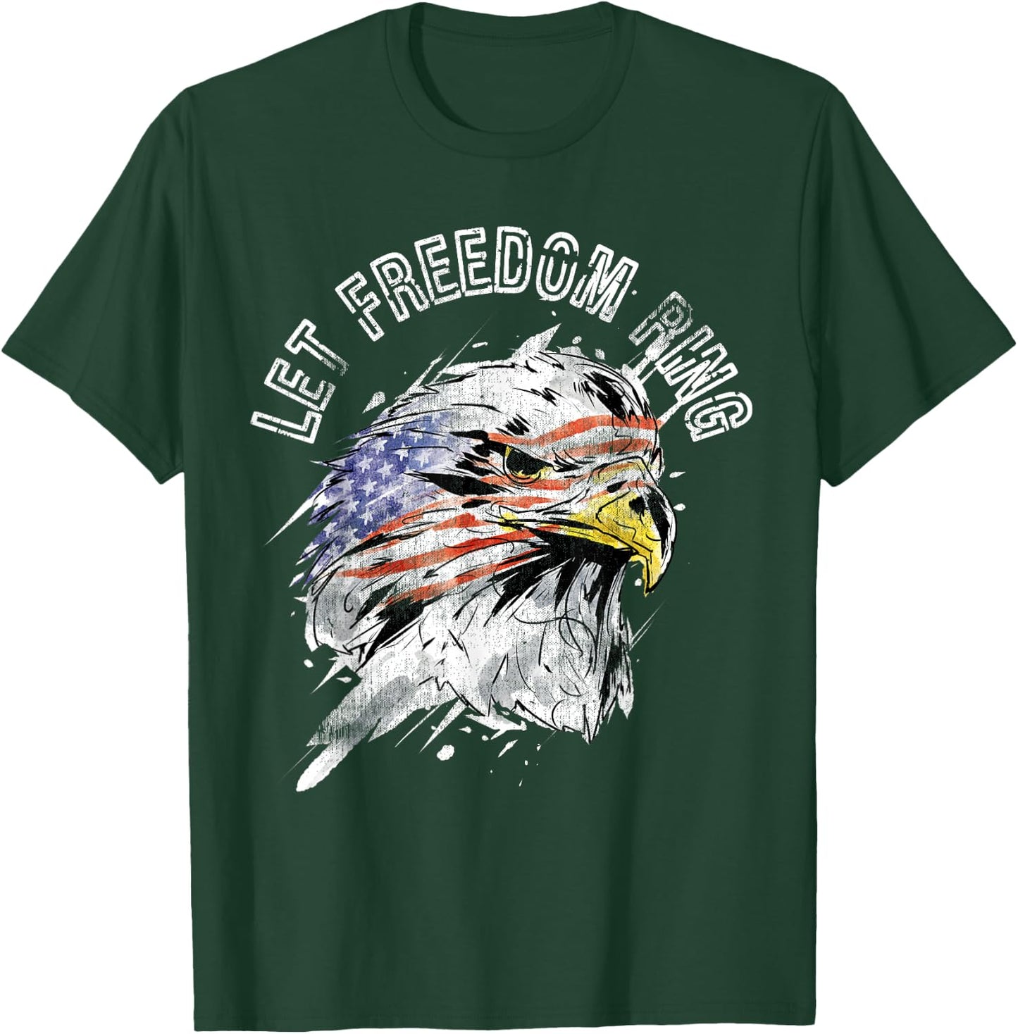 Patriotic American Bald Eagle US Flag Let Freedom Ring Quote T-Shirt - T-Shirt | Forest