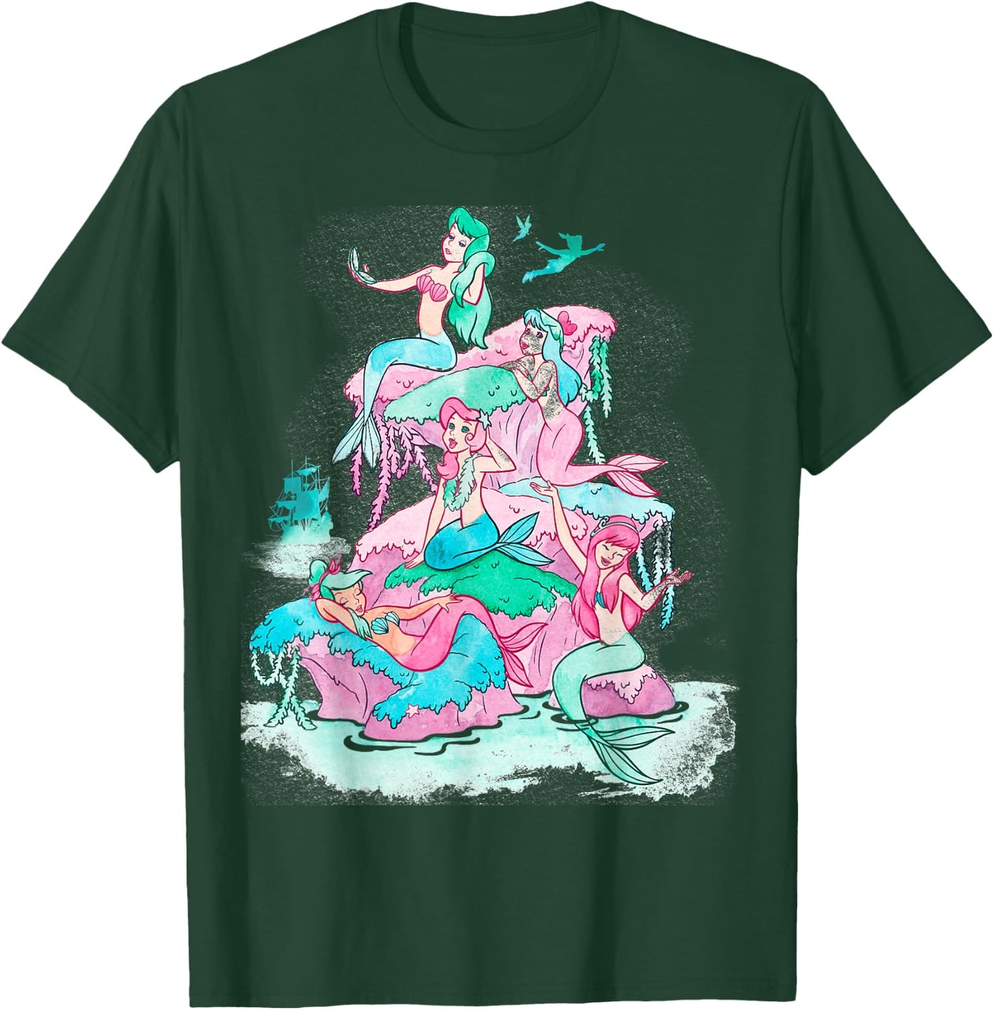 Disney Peter Pan Mermaids Watercolor Retro Graphic T-Shirt - T-Shirt | Forest
