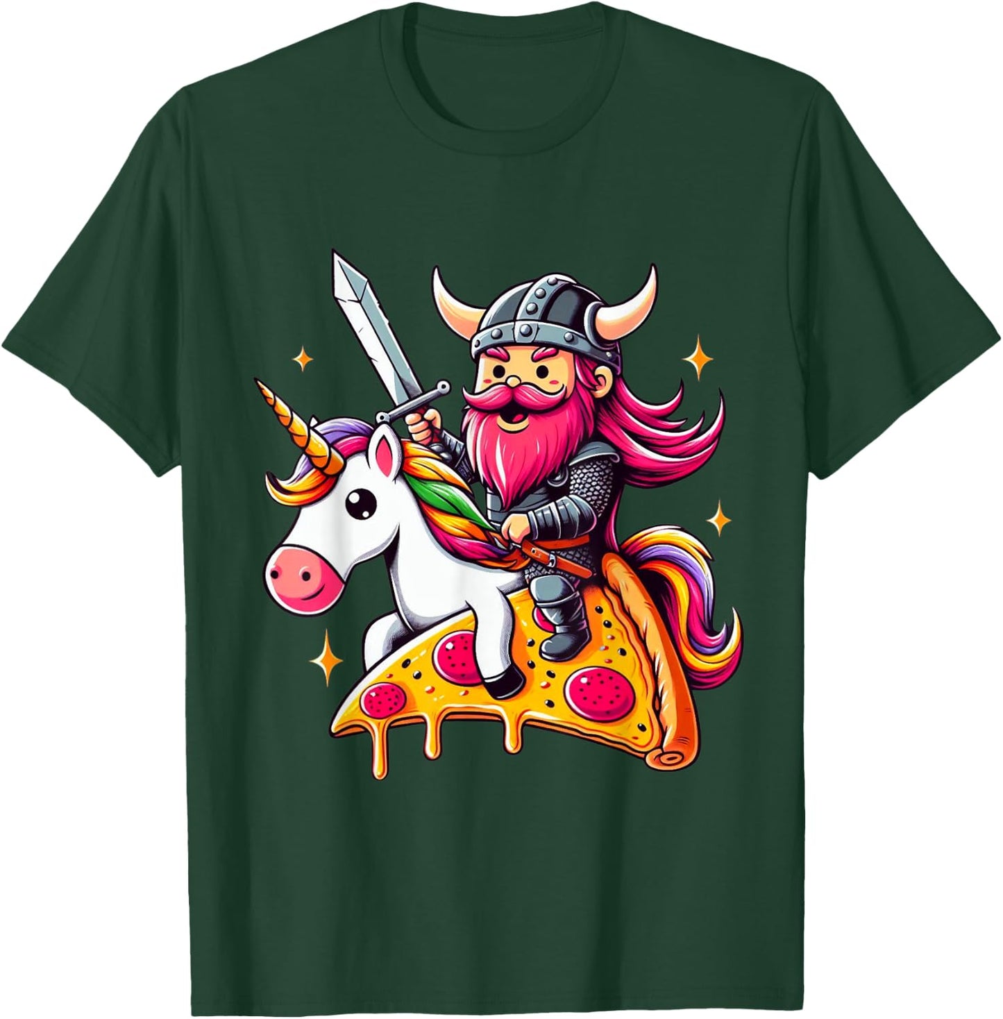 Viking And Unicorn On Pizza Boys Girls Men Women Kids Adults T-Shirt - T-Shirt | Forest