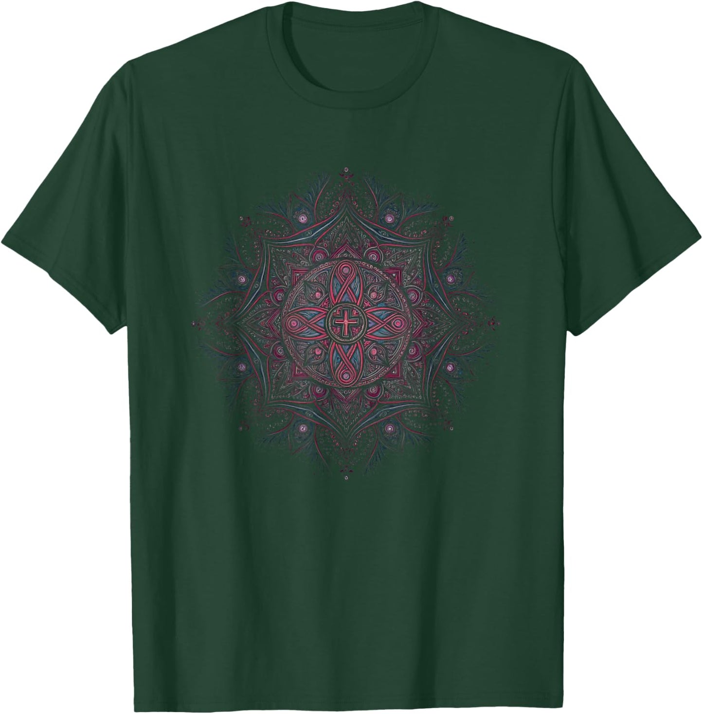 Stunning Mandala With A Cross In Center T-Shirt - T-Shirt | Forest