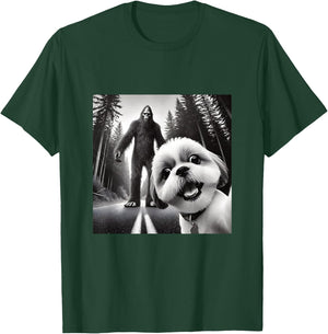 Shih tzu and Bigfoot Adventure in Forest T-Shirt - T-Shirt | Forest