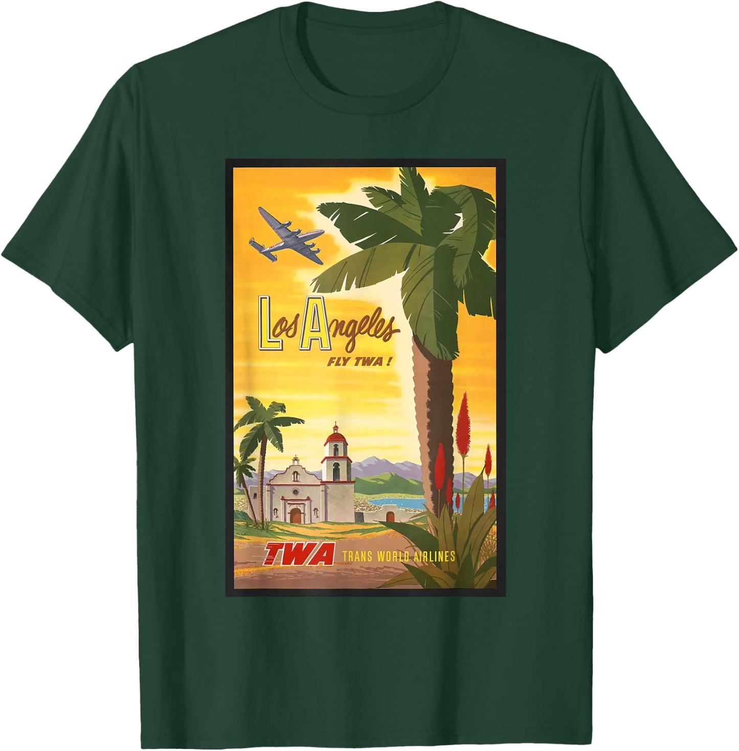 Los Angeles Fly TWA Retro Vintage Poster Design T-Shirt - T-Shirt | Forest