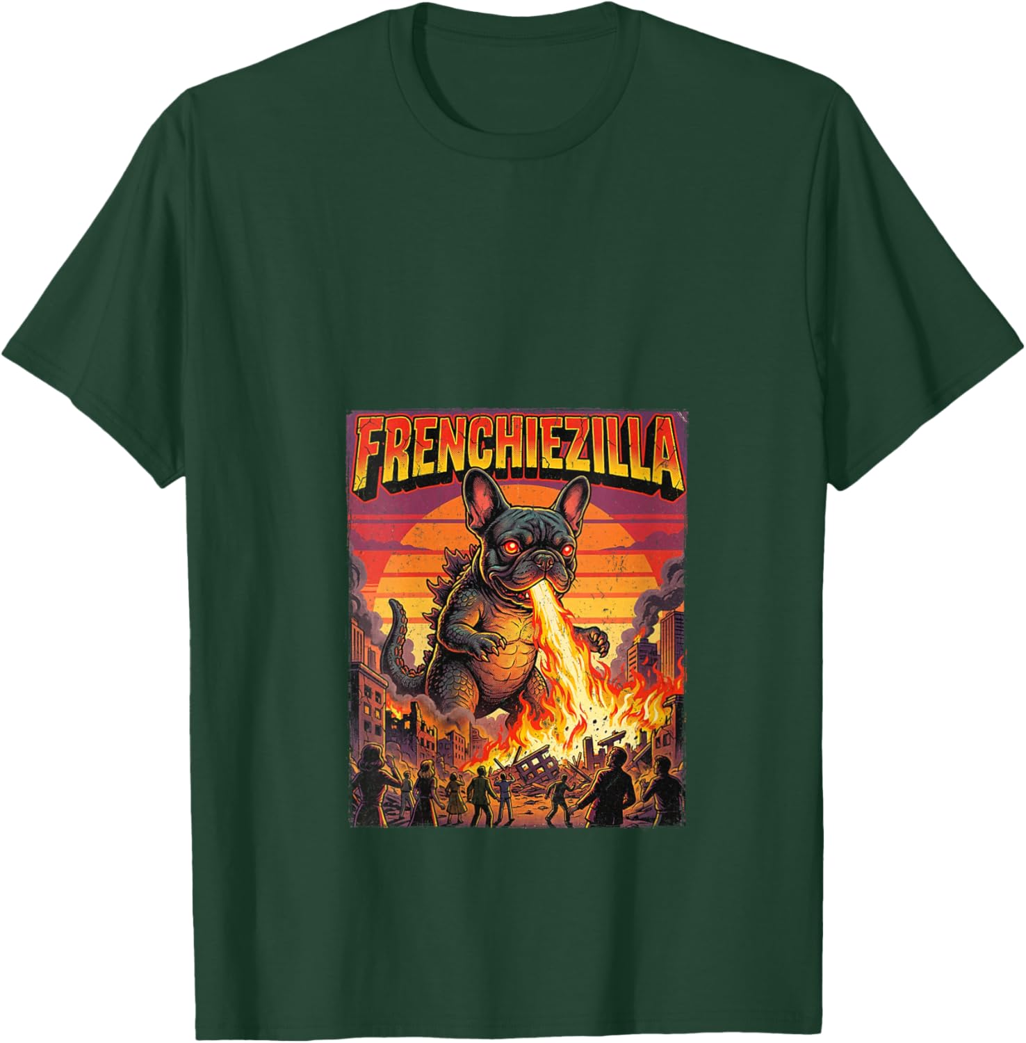 Women's Frenchiezilla Giant French Bulldog Dog Monster Frenchie V-Neck T-Shirt - T-Shirt | Forest