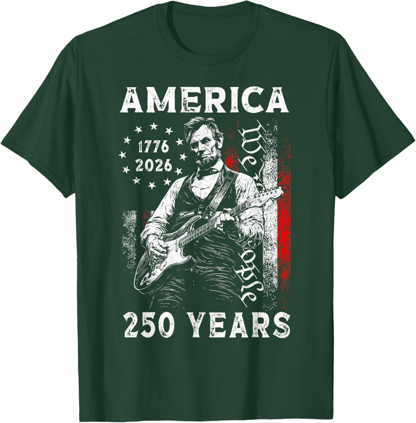 America's 250th Abraham Lincoln Playing Guitar Retro Vintage T-Shirt - T-Shirt | Forest
