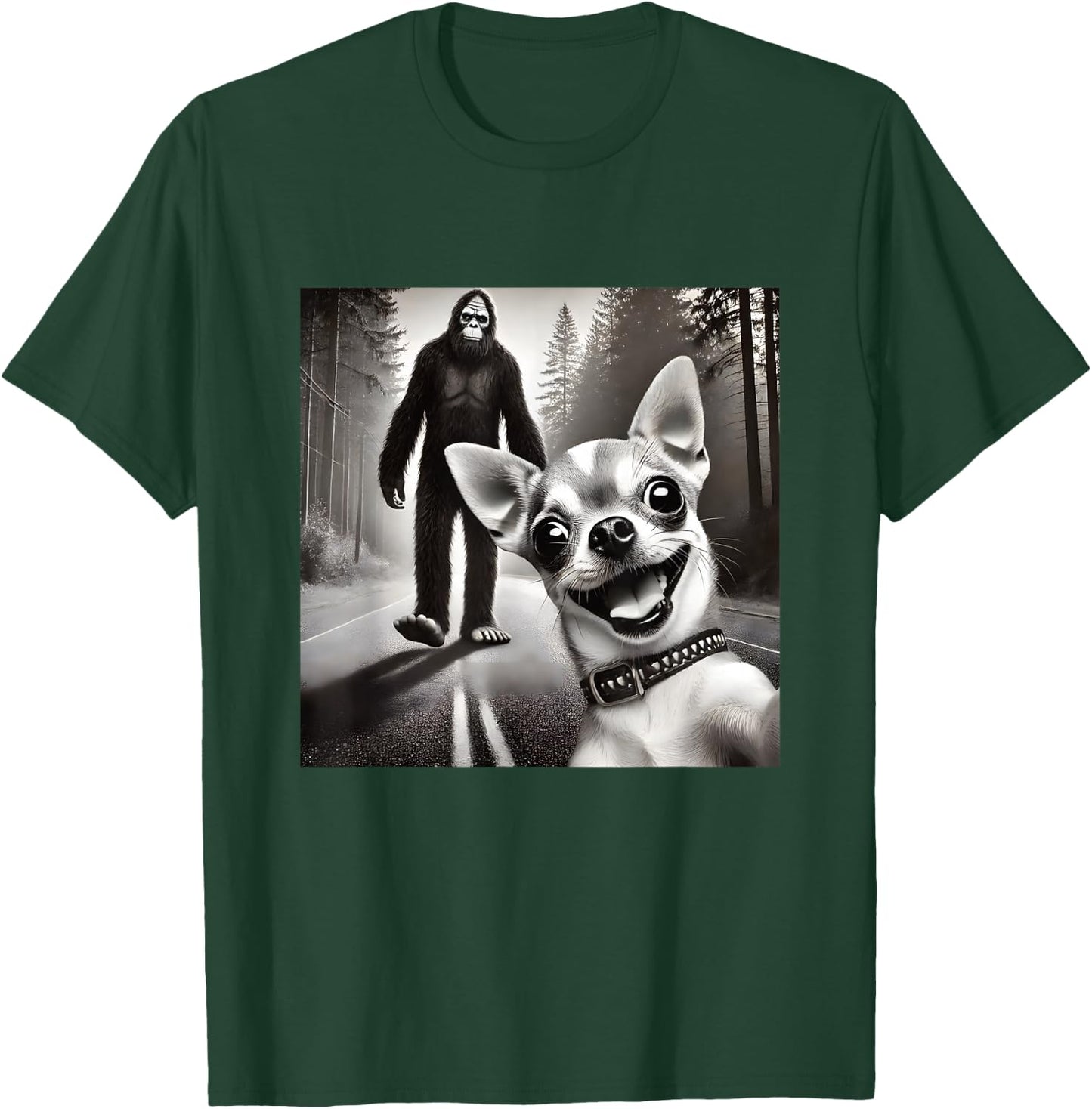 Chihuahua Selfie with Sasquatch Forest T-Shirt - T-Shirt | Forest