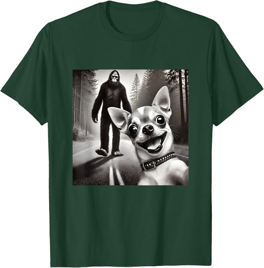 Chihuahua Selfie with Sasquatch Forest T-Shirt - T-Shirt | Forest