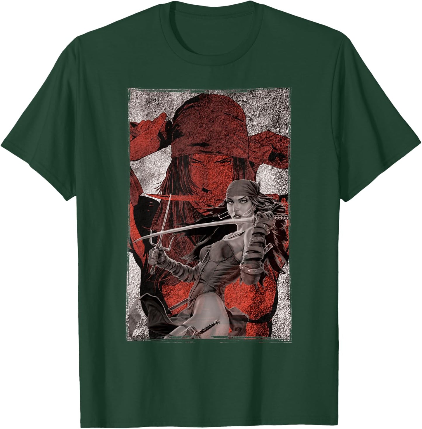 Marvel Elektra Double-Exposed Redness Grungy T-Shirt - T-Shirt | Forest