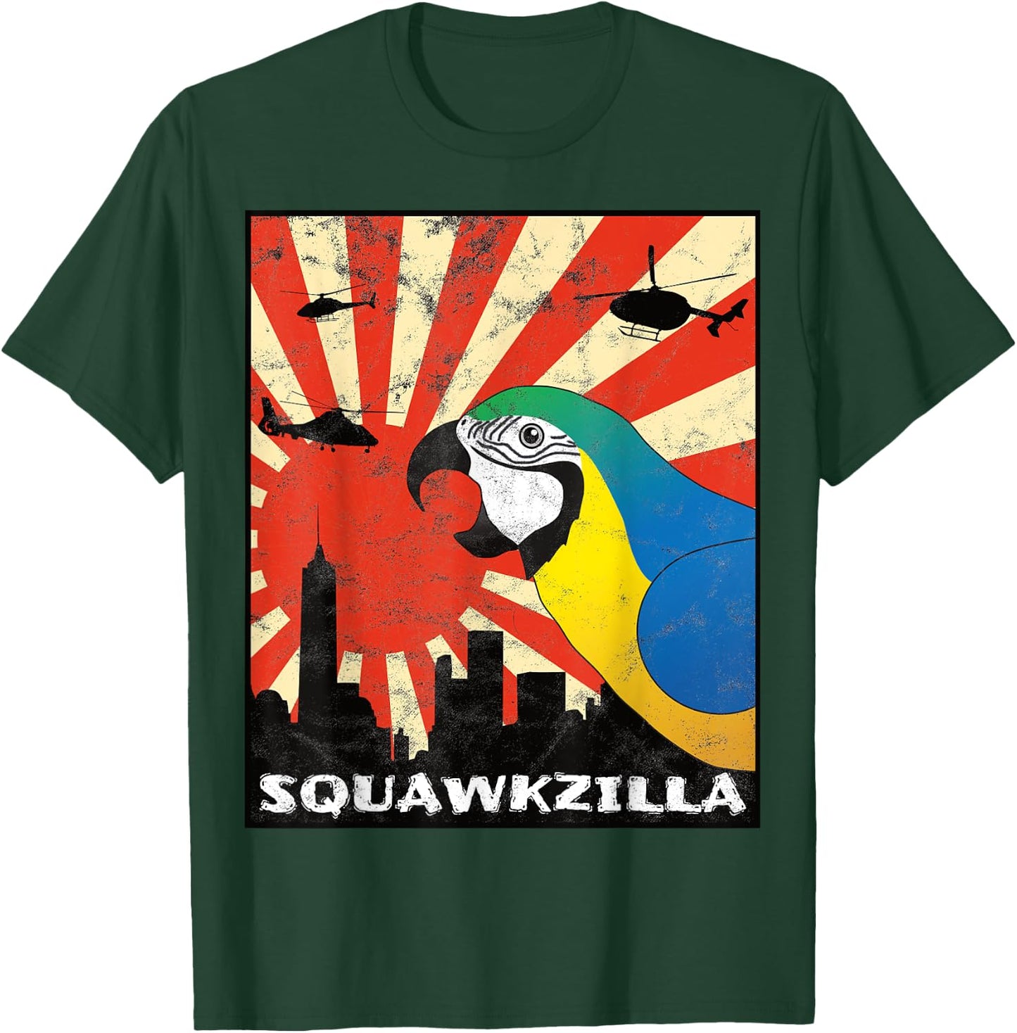 Squawk Zilla Blue and Gold Macaw Parrot Squawking Kawaii T-Shirt - T-Shirt | Forest
