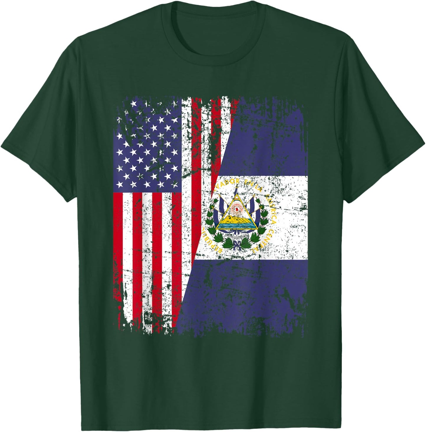 SALVADORAN ROOTS | Half American Flag | EL SALVADOR Women Kids Men T-Shirt - T-Shirt | Forest