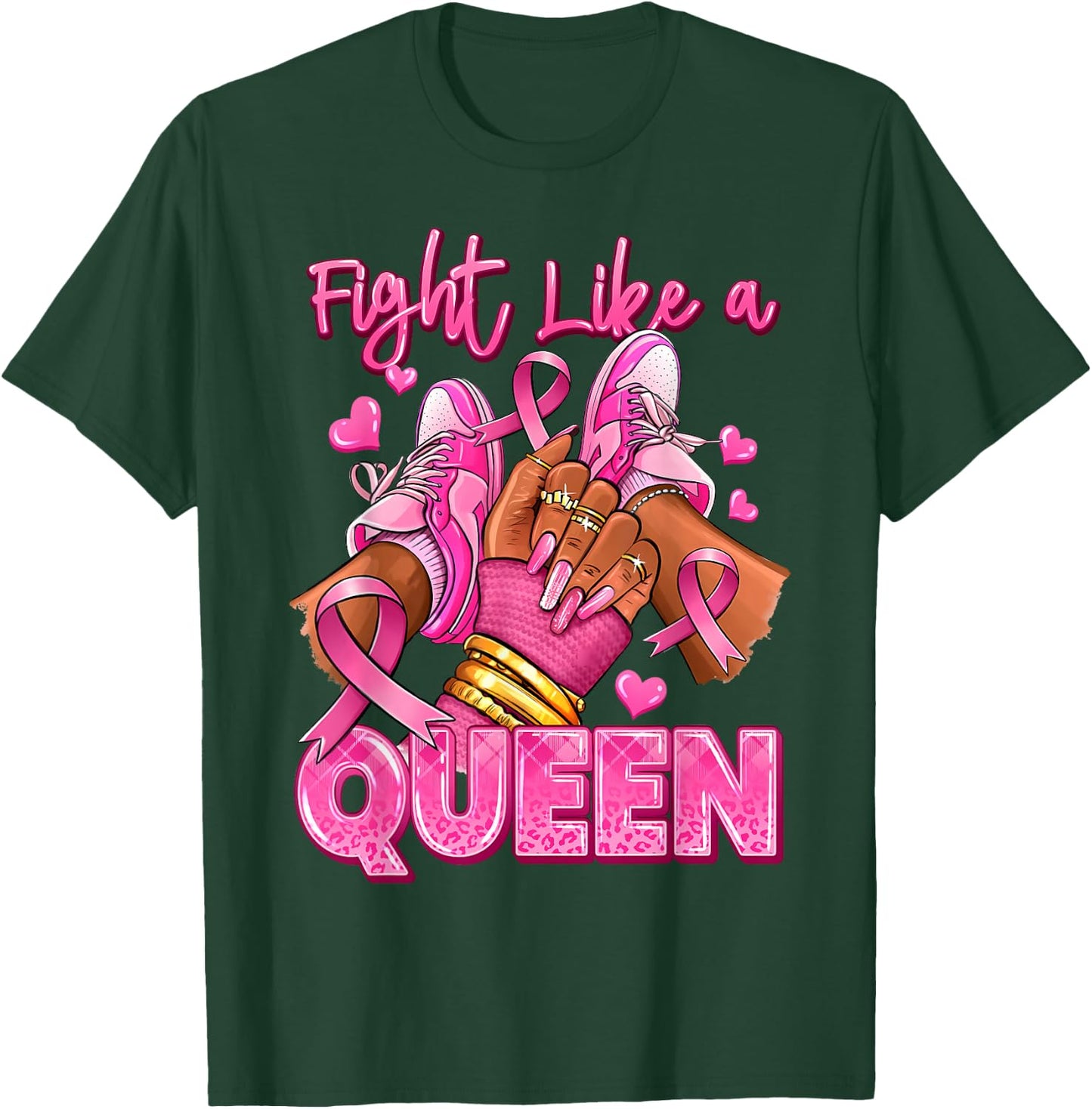 Afro Queen Black Women Breast Cancer Survivor Pink Ribbon T-Shirt - T-Shirt | Forest