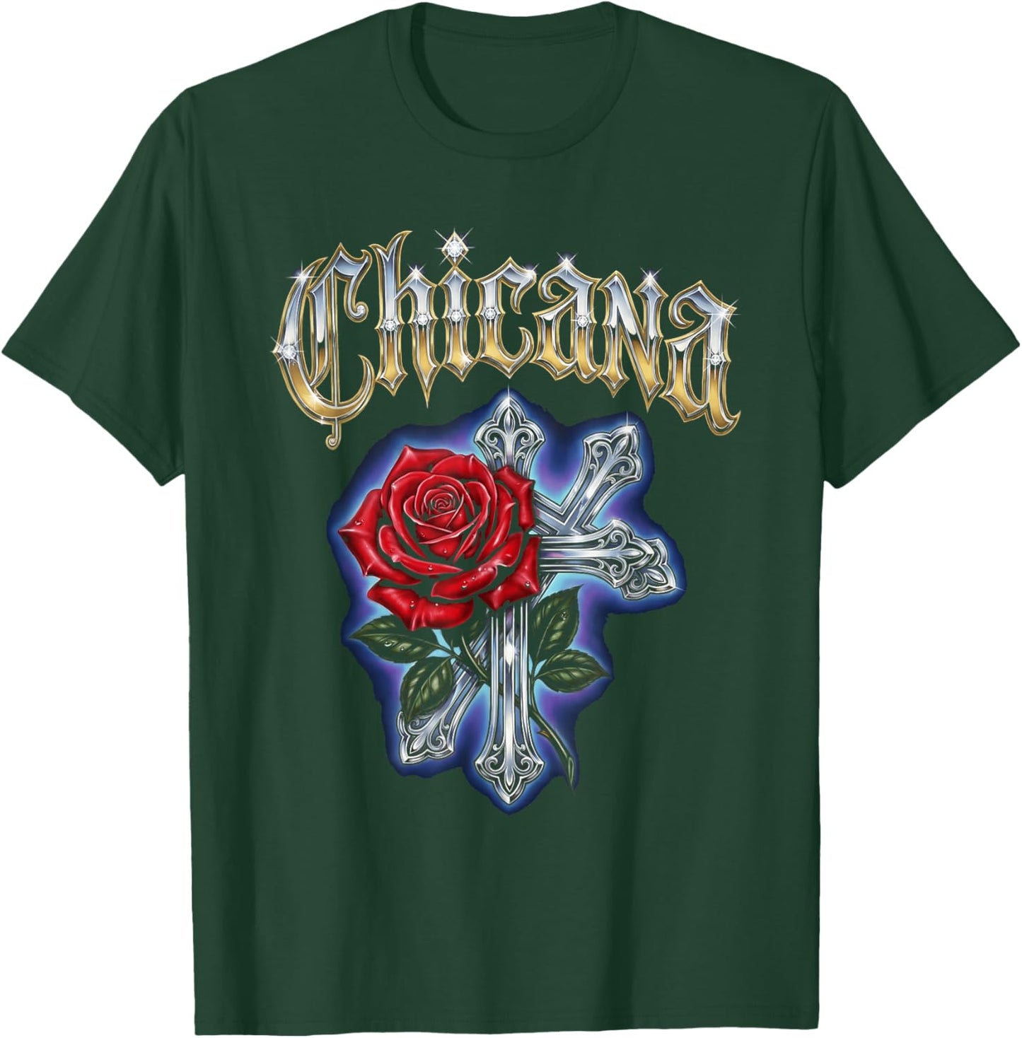Chicana Rose Cross Heritage Lowrider Art Design T-Shirt - T-Shirt | Forest
