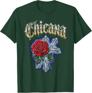Chicana Rose Cross Heritage Lowrider Art Design T-Shirt - T-Shirt | Forest