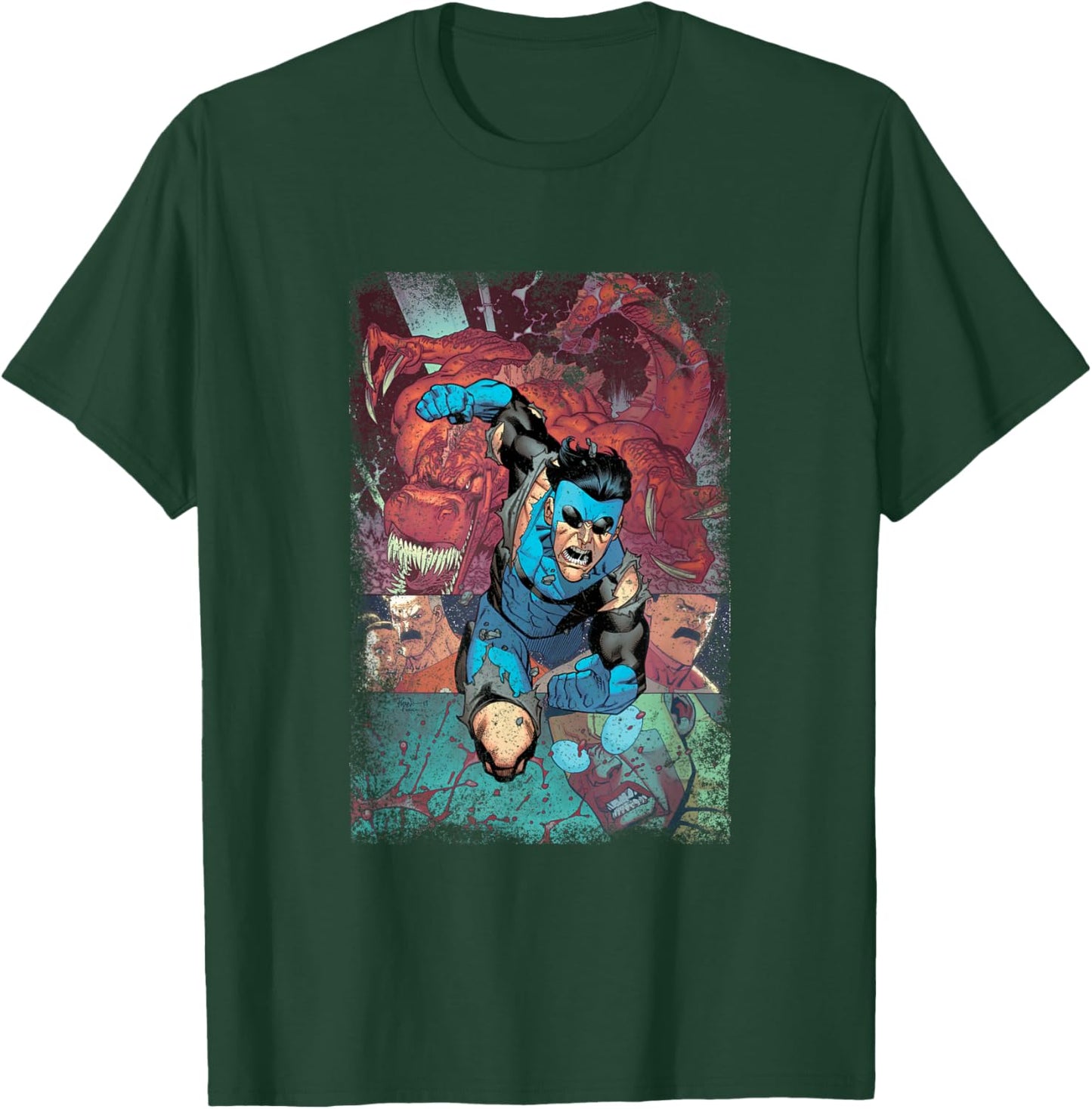 INVINCIBLE -Adults , Black, Small, Short Sleeve, Modern Classic Fit, Distressed Graphic, Lightweight, Classic Fit, Comic Fans, General Audience T-Shirt - T-Shirt | Forest