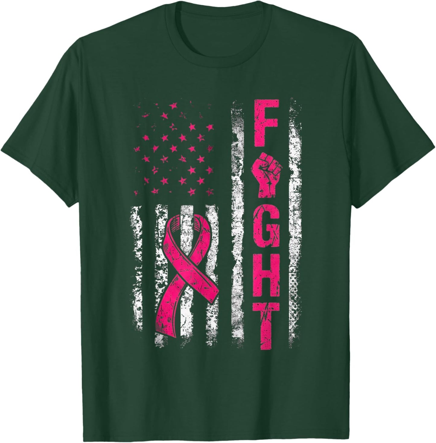 Fight USA Flag Breast Cancer Awareness Patriotic Pink Ribbon T-Shirt - T-Shirt | Forest