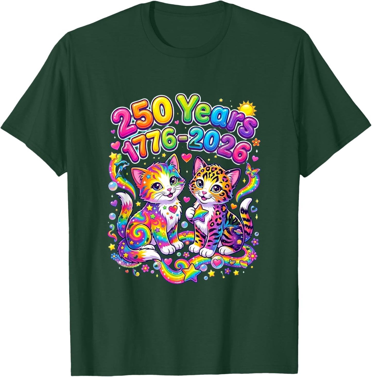 250 Years 250th Anniversary July 4th Cute Cats Rainbow Stars T-Shirt - T-Shirt | Forest