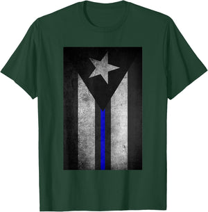 Puerto Rico Flag Police Thin Blue Line Dirty T-Shirt - T-Shirt | Forest