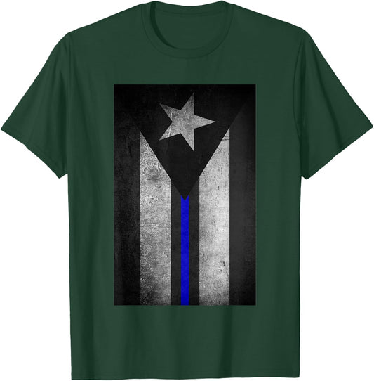 Puerto Rico Flag Police Thin Blue Line Dirty T-Shirt - T-Shirt | Forest