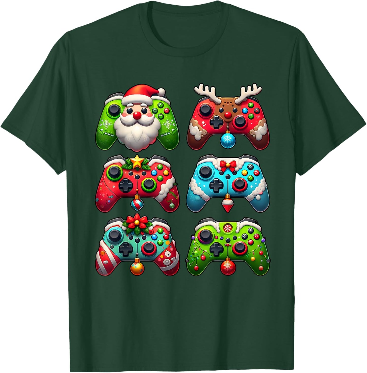 Christmas Santa Elf Lights Gaming Controllers Xmas Boys Kids T-Shirt - T-Shirt | Forest