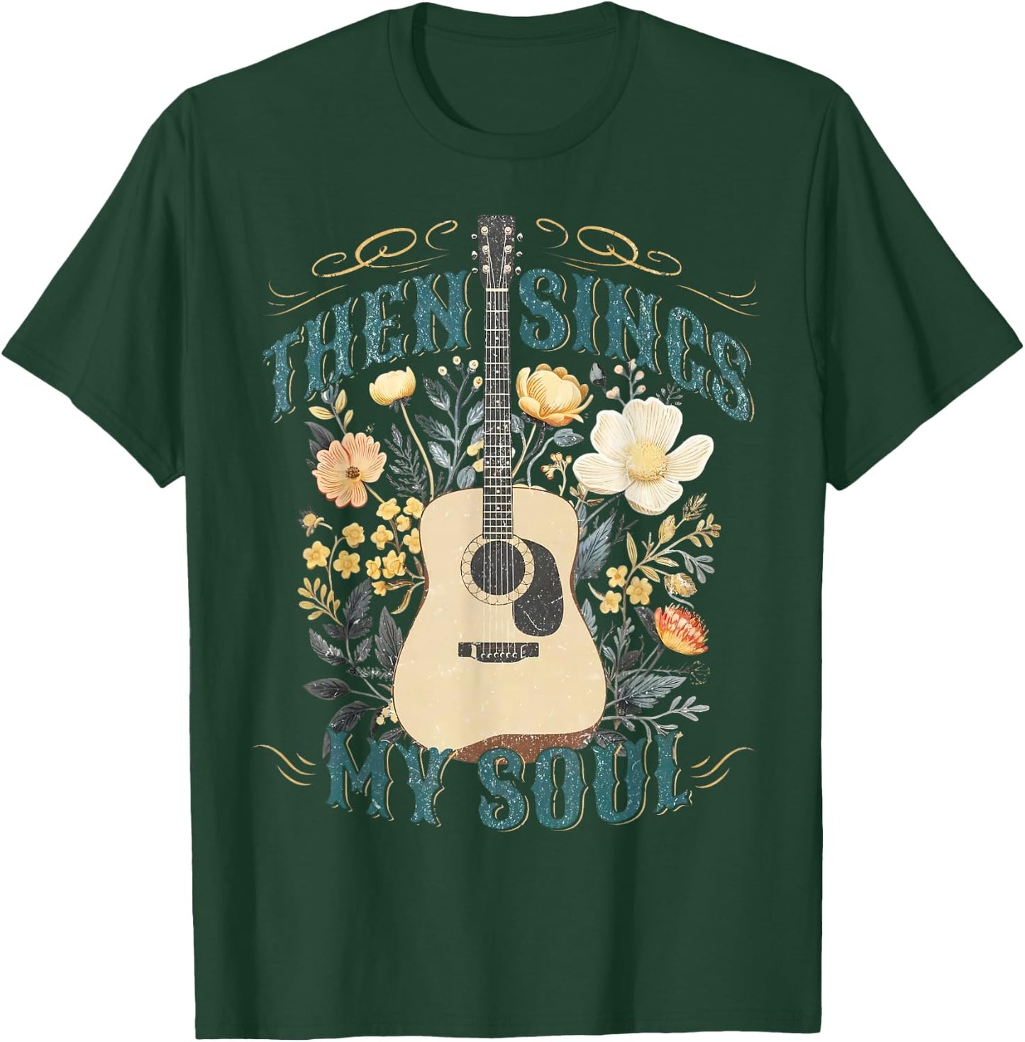 Vintage Floral Guitar Then Sings My Soul Christian Jesus T-Shirt - T-Shirt | Forest