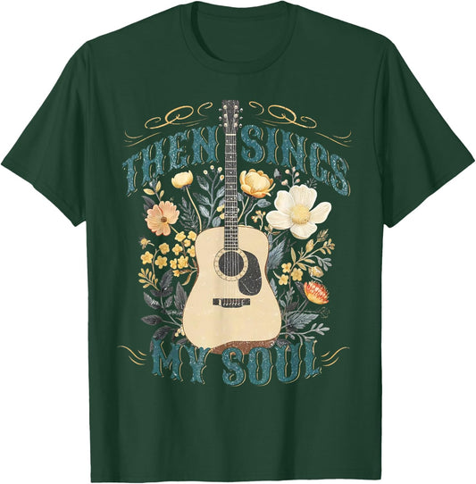 Vintage Floral Guitar Then Sings My Soul Christian Jesus T-Shirt - T-Shirt | Forest