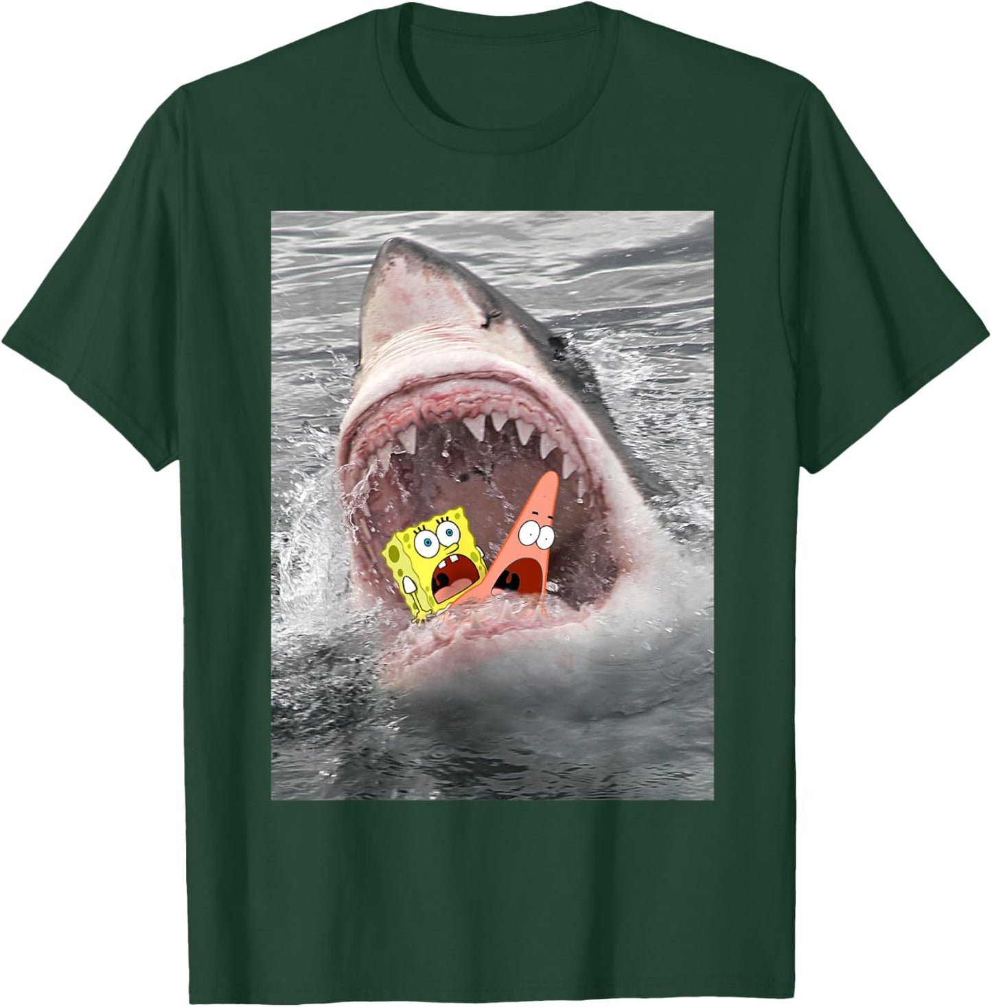 Spongebob SquarePants Shark Attack Humorous T-Shirt - T-Shirt | Forest