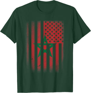 Moroccan American Flag Morocco Usa Women Kids Men T-Shirt - T-Shirt | Forest