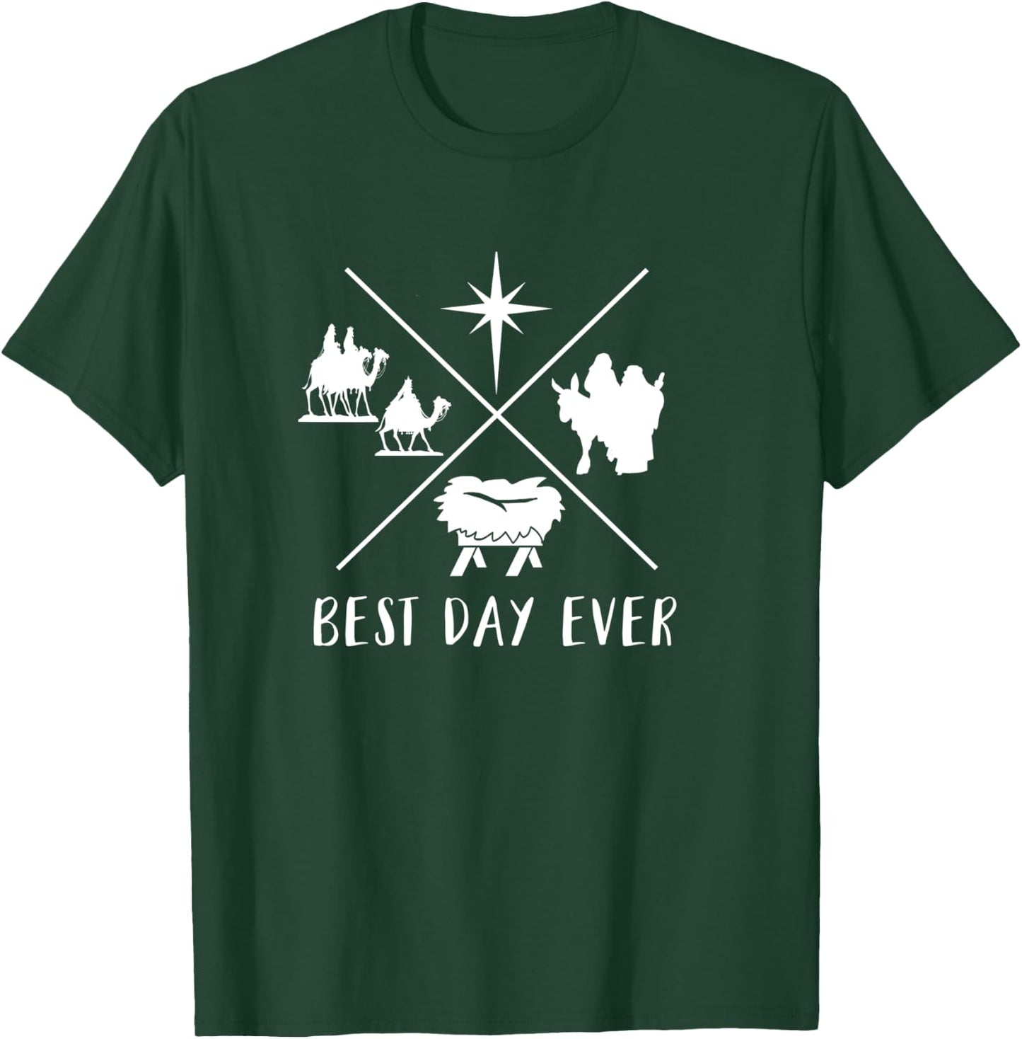 Modern Nativity Scene Best Day Ever Christmas T-Shirt - T-Shirt | Forest