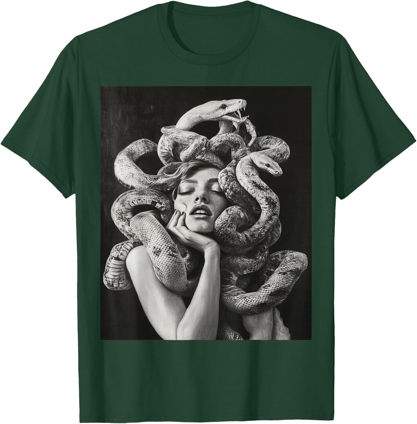 Goth Medusa Tops Black Gothic White Design Snake T-Shirt - T-Shirt | Forest