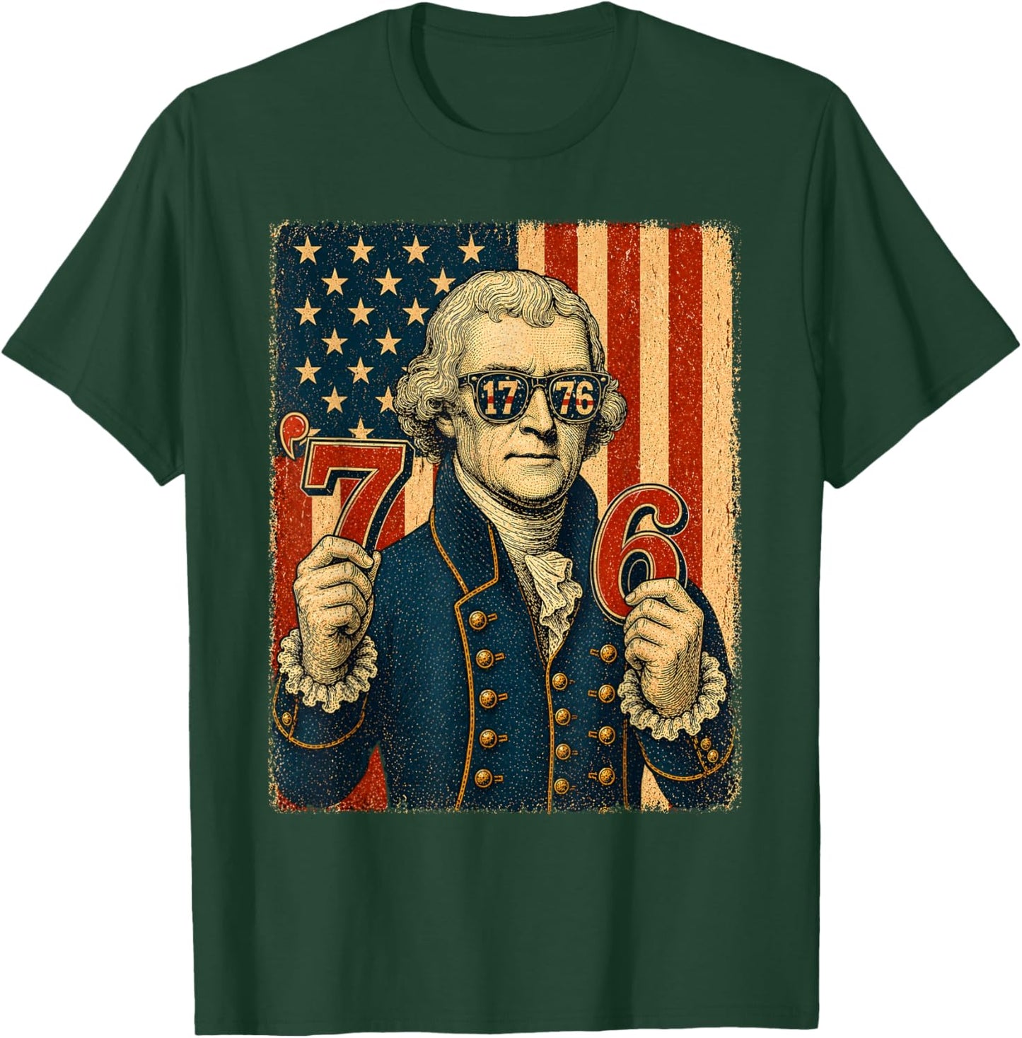 4th of July Thomas Jefferson USA Flag 7 6 Meme Men Women T-Shirt - T-Shirt | Forest