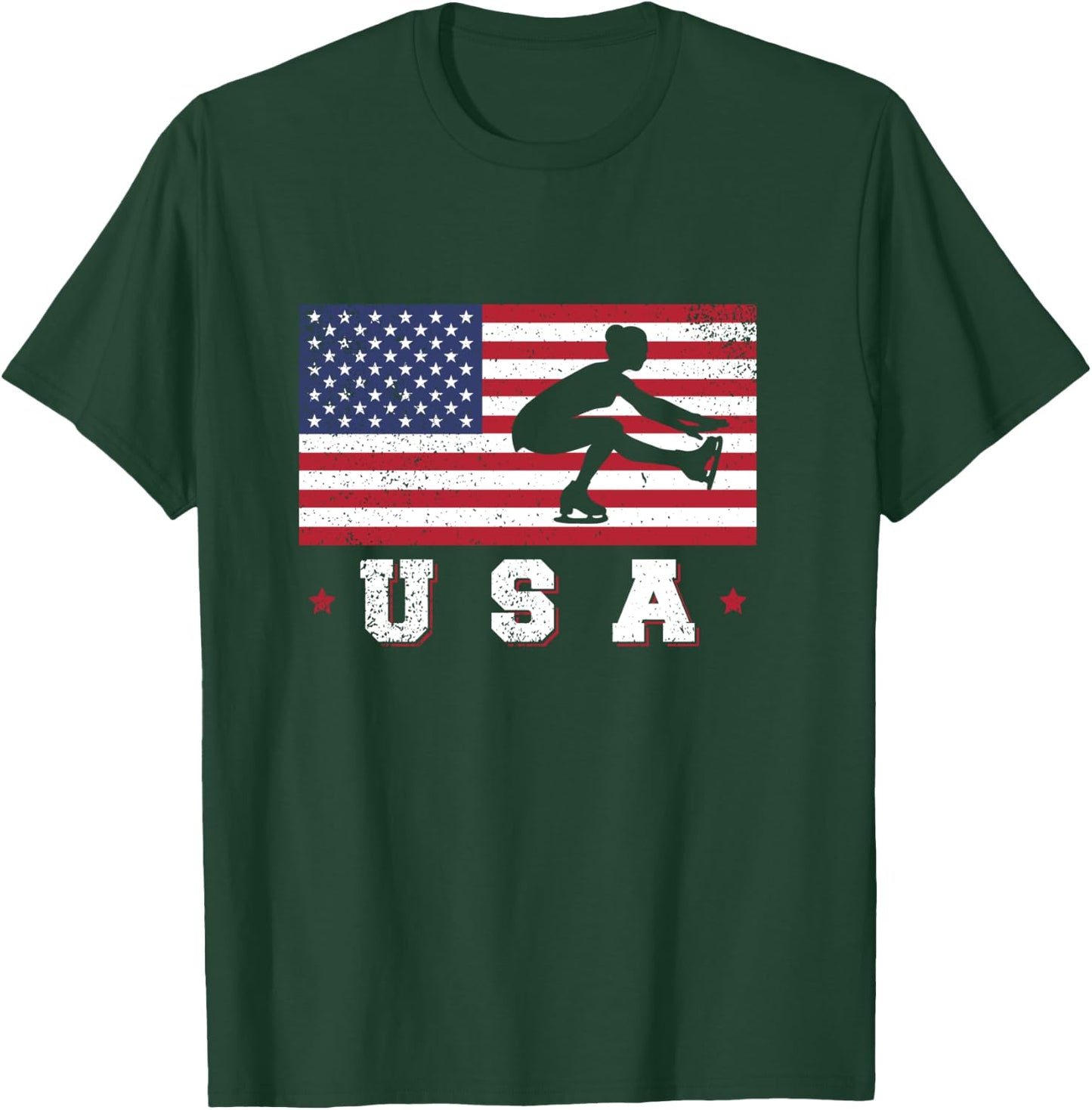 American USA Flag Ice Figure Skating Patriotic Gift T-Shirt - T-Shirt | Forest