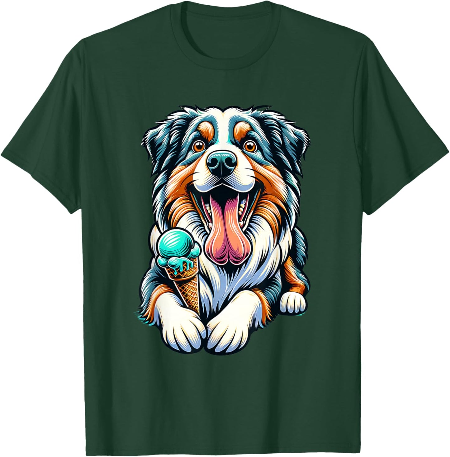 Australian Shepherd Eating Ice Cream Cone Cute Dog T-Shirt - T-Shirt | Forest