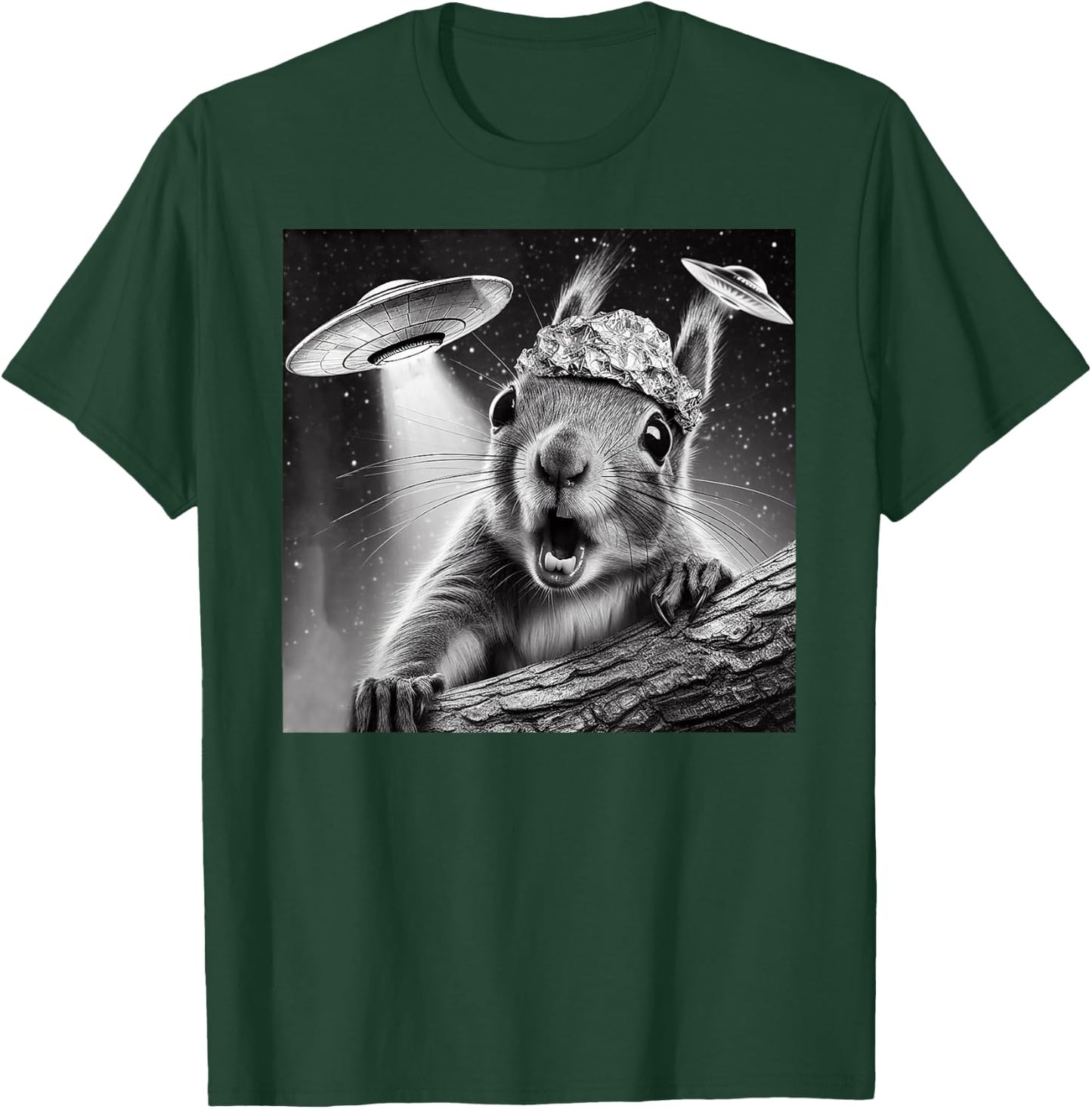 Funny Alien Squirrel Selfie With Alu Hat UFO Encounter T-Shirt - T-Shirt | Forest