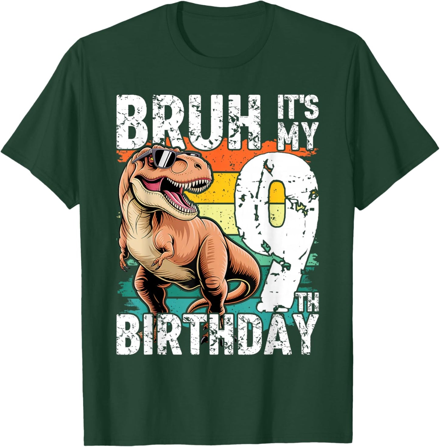 Bruh It's My 9th Birthday Dinosaur T Rex 9 Year Old Boys T-Shirt - T-Shirt | Forest