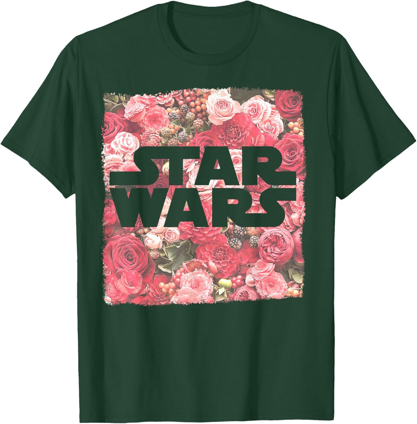 Star Wars Rose Floral Print Logo Fill Pattern T-Shirt - T-Shirt | Forest