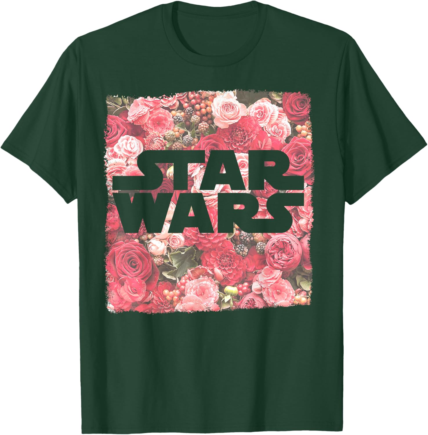 Star Wars Rose Floral Print Logo Fill Pattern T-Shirt - T-Shirt | Forest