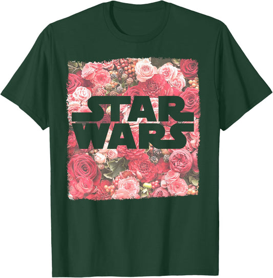 Star Wars Rose Floral Print Logo Fill Pattern T-Shirt - T-Shirt | Forest